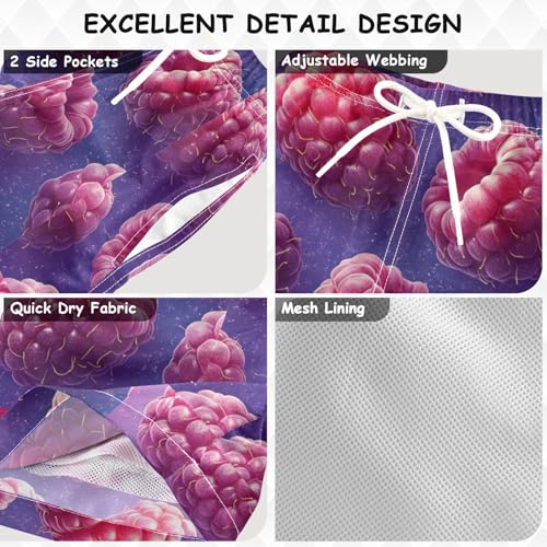 Pigsaly Boys Swim Trunks Blue Red Raspberry Berry Fruit Boys Board Shorts Swimsuit Swimwear Summer Bathing Suit 2T3