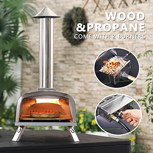 PIZZELLO Outdoor Pizza Oven Propane & Wood Fired Stainless Steel Pizza
