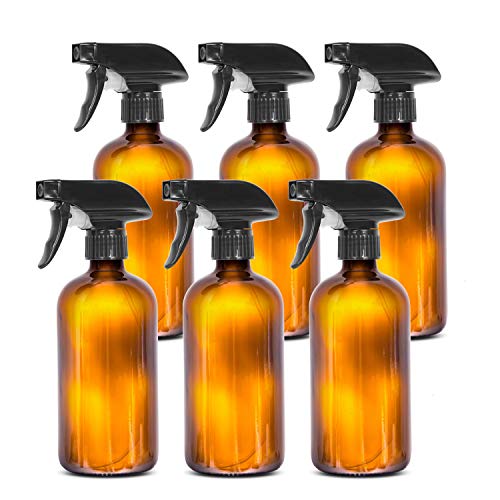 YoleShy Glass Spray Bottles, 16 oz Reusable Amber Glass Bottles for Essential Oils, Personal Care, Cleaning Products, Gardening, and Kitchen​