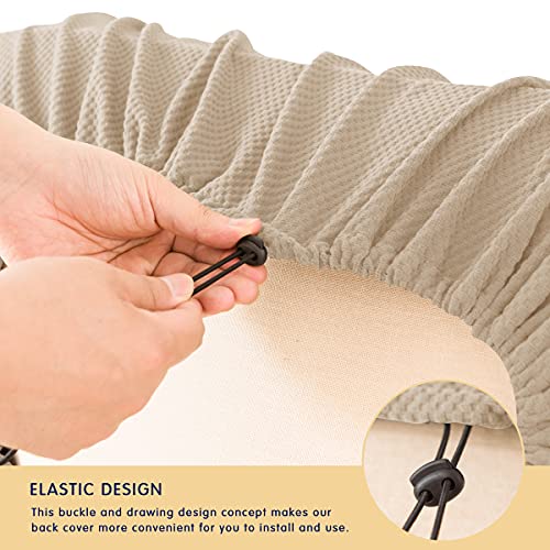 Dyfun Couch Back Cushion Cover Stretch Backrest Cushion Replacement Armchair Loveseat Sofa Back Cushion Slipcover For Living Room With Drawstring Checks Spandex Fabric (Beige, Rectangle) #TOP3