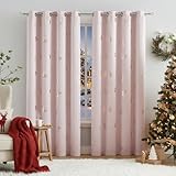 Jubilantex Pink and Gold Butterfly Blackout Curtains 84' Length for Baby Girls Nursery Bedroom and Living Room,80% Blackout Window Treatment,Grommet Top,2 Panels,Lavender Pink