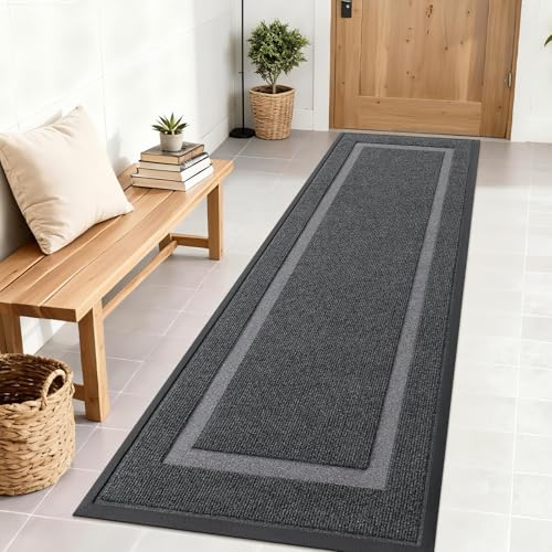 Image of OLANLY Front Door Mat Indoor Outdoor Entrance, Waterproof All-Season, All-Weather Doormat, Sturdy Natural Rubber, Fade Resistant, Low Profile, Easy Clean Patio Porch Entryway Mat, 71x23, Grey