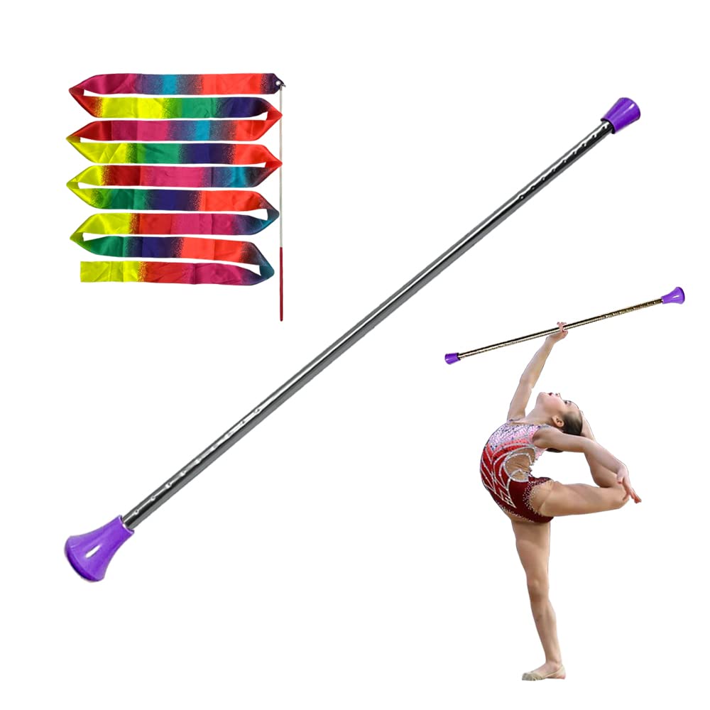 Dasiyoki 26-inch Twirling Baton Spinning Dance Baton Metal Rhythmic Gymnastics Conducting Batons for Child in Majorette-Complete with 1 Dance Ribbon