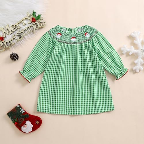 Toddler Baby Girl Christmas Dress Long Sleeve Santa Embroidery Plaid Princess Dresses Cute Christmas Outfits Set2