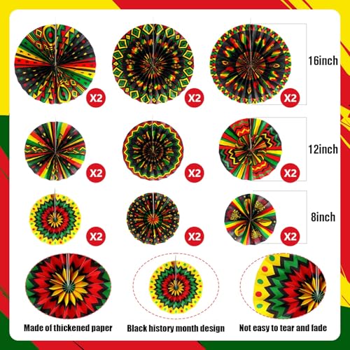 Image of Outus 18 Pcs Juneteenth Kente Paper Fans Black History Month Decor,Design | Black History Month Juneteenth Celebrations, African American Events, Classroom Bulletin Board Wall Ceiling Kente Decor