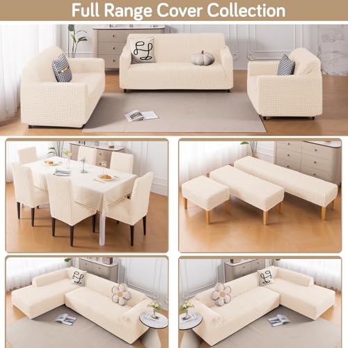 Image of HOKIPO 'Aria Nova' Elastic Stretchable 280 GSM Bubble Sofa Cover for 1 Seater, Light Cream (AR-6208-CRM)