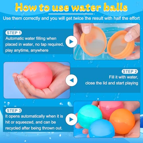 Wasserbomben Selbstschließend,6 Stück Silikon Wiederverwendbare Wasserbomben für Kinder & Erwachsene, Wasserballoons Schnellfüller Outdoor Wasserspielzeug für Pool, Strand & Sommerparty