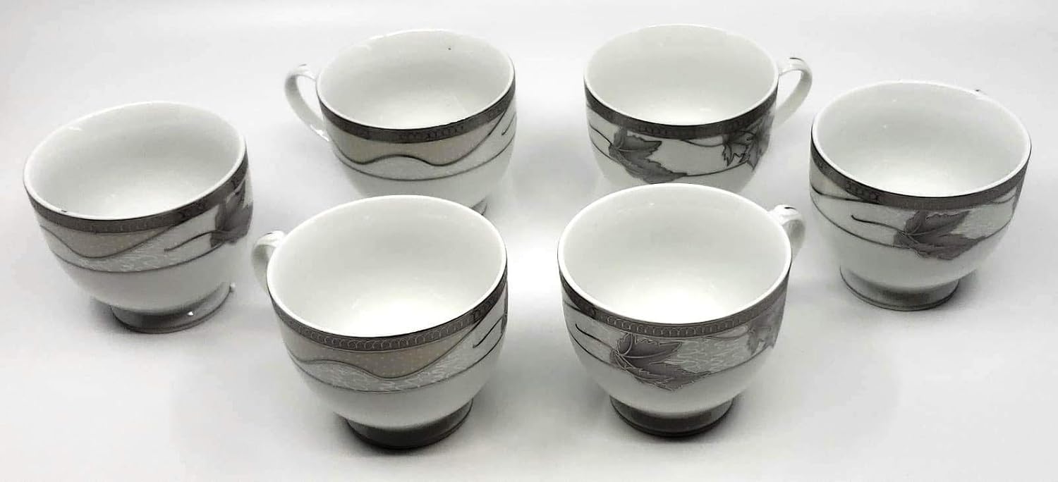 24 Piece Porcelain Tea or Coffee Dessert Serving Set (Silver Leaves Pattern)