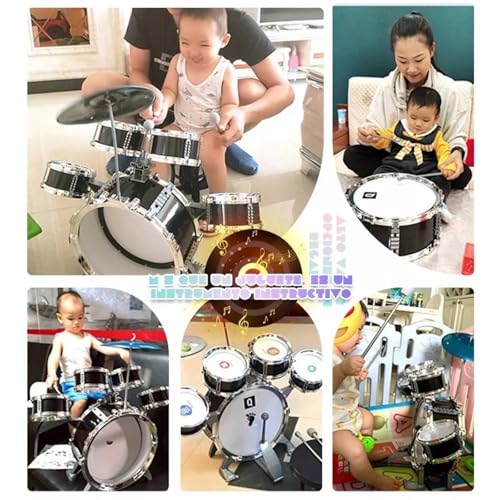Image of FINYQBET Drum Set for Children Ages 3-7, Percussion Kit with 5 Drums, Cymbal, Drumsticks and Stool Educational Musical Toy, Ideal for Motor Development, Perfect Gift (Yellow-Brown)