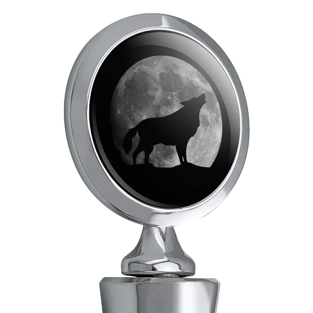 Wolf Howling Moon Silhouette Wine Bottle Stopper