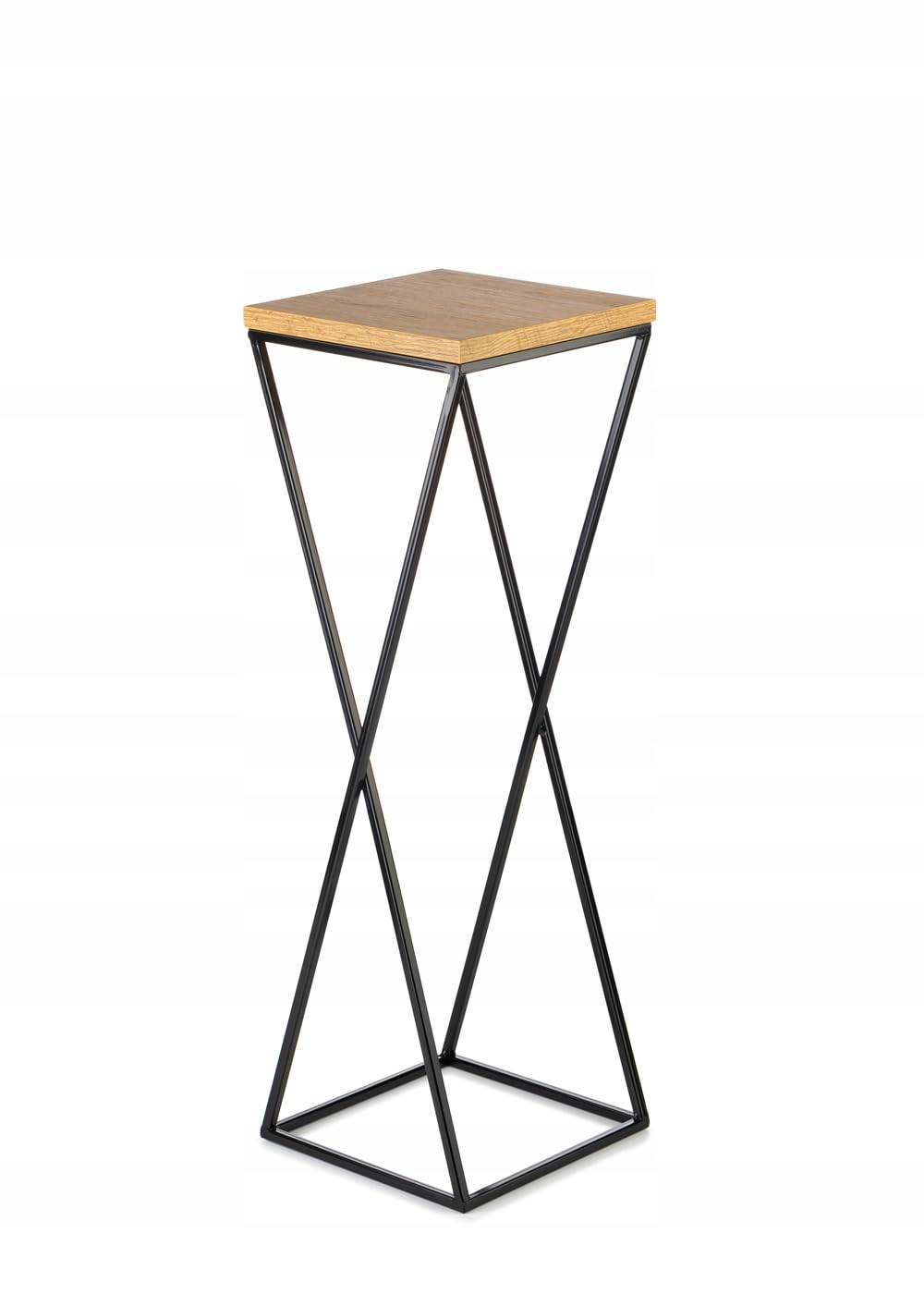 Pflanzenständer Metall 70 cm Hoch - Stabiler und Fester Blumenhocker mit Eiche Optik MDF-Platte auf Schwarz Ständer - Blumenständer zur Dekoration Innenräumen