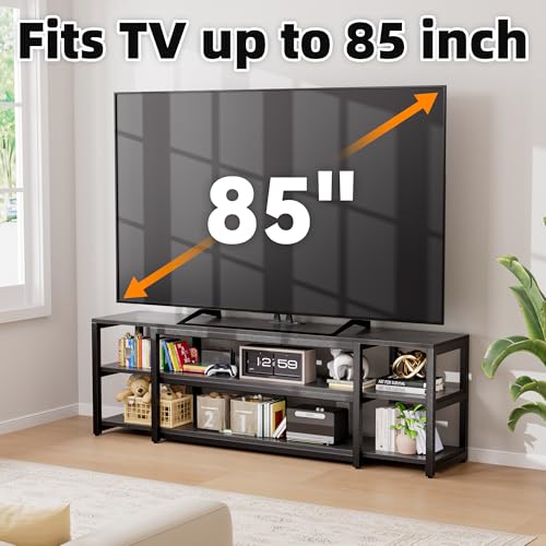 Image of Aquzee 85 inch TV Stand with LED Lights & Power Outlet, Entertainment Center for 70-75-80-85Inch TV, 75.2 inch Wide Wood Television Console Table for Living Room Bedroom Gaming Room, Black
