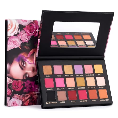 18Shade Rose Gold Eyeshadow Palette, Matte & Shimmer Eye shadow with Mirror | Bright, Dark & Black Eyeshadow | Matte & Shimmer Finishes | Festive and
