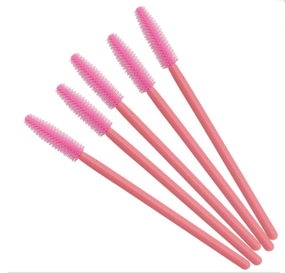 ADAMAI Professional Disposable Silicone Eyelash Mascara Brushes Wands Applicator Makeup Kits (Pack of 100, Full Pink)