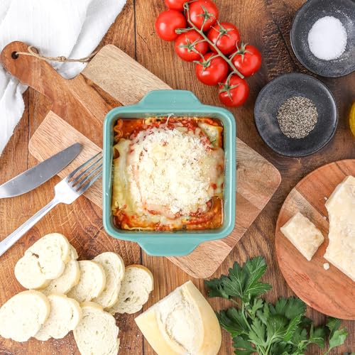 Image of Souper Cubes Ceramic Baking Dishes 2.0-5 inch x 5 inch Baking Dishes with Silicone Lids, Individual Baking Dishes for Oven, Microwave, Oven and Air Fryer Safe, USA Made, Set of 2 - Kale