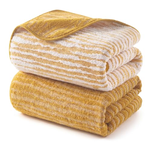 REDKISS Yellow Bath Towels for Bathroom 2 Pack 100% Cotton Double-Sided Design Super Soft & Quick Dry Towel 29 x 59 Inches
