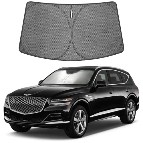 Image of Proadsy Windshield Sun Shade Custom Fit Genesis GV80 2021-2026 Ice Crystal Black Front Window Sunshade UV and Heat Blocker Foldable Visor Keeps Car Cooler for Summer Parking and Daily Use