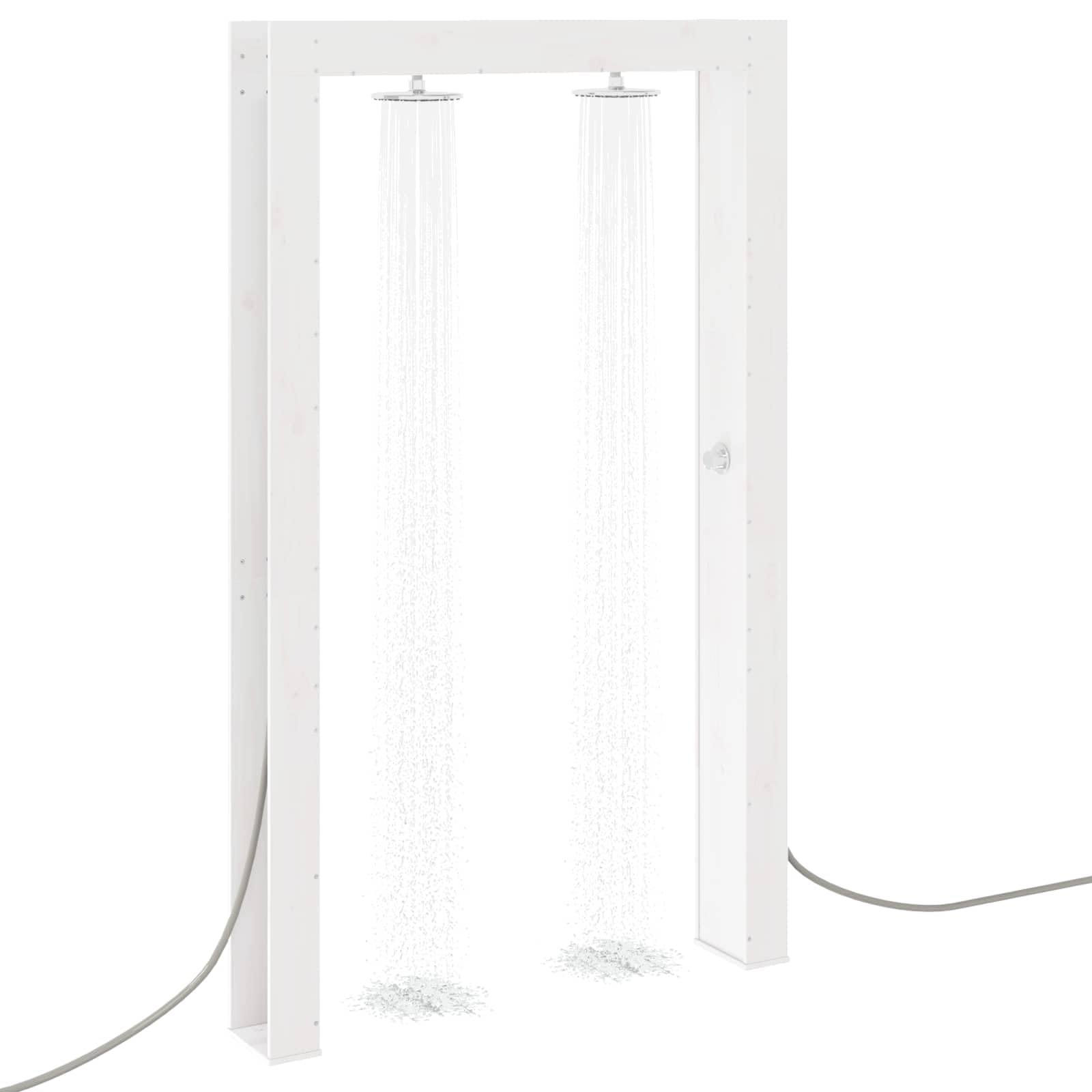 Doccia per esterni in legno massello di pino e acciaio inox, bianco, 226 cm, con tubo doccia regolabile in altezza, soffione girevole, resistente alle intemperie, per giardino, piscina