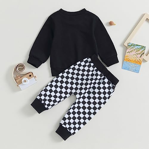 Karuedoo Baby Boy Girl Fall Outfits Checkered Plaid Pullover Sweatshirt Top Pants Set Trendy Toddler Checkerboard Outfit3
