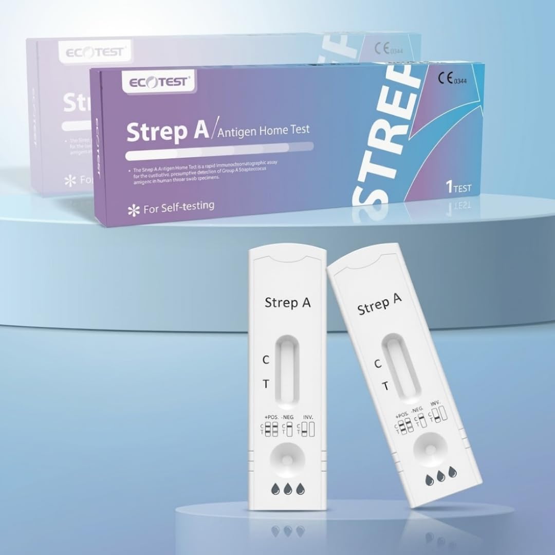 Strep A Antigen Home Test – Autotest Rapide pour Détection du Streptocoque A – Résultats Fiables en 5 Minutes – Haute Précision 97,5% – Certifié CE 0344 – Kit Facile à Utiliser à Domicile
