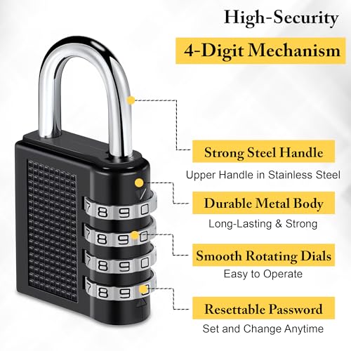Image of GLUN 4 Digit Dialer Rechangeable Metal Body Luggage Number Lock, Powder Coated Bags Lock, Combination Pad Lock