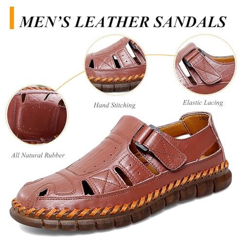Moodeng Leather Sandals for Men Summer Sport Sandals Outdoor Causal Loafers Non-Slip Fisherman Sandal Arch Support Breathable3