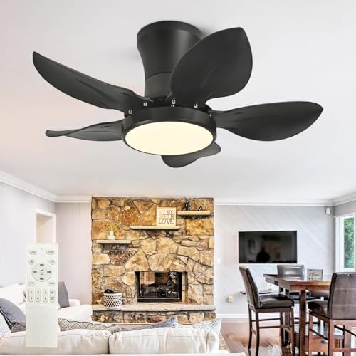 Ceiling Fans with Lights, Low Profile Ceiling Fan Light and Remote/APP Control, 6 Speeds Adjust, LED Dimmable 3 Color Changing, Modern Flush Mount Fandelier Ceiling Fan for Bedroom