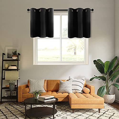 Mrtrees Blackout Kitchen Tier Curtains, Short Cafe Curtains Room Darkening, Triple Weave Small Bathroom Window Curtain Tiers Grommet Top Half Window Curtain Treatment(2 Panels, 34X24 Inches, Black) #TOP5