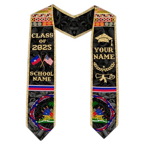 MonkeyVan Haitians Graduation Sash Haiti Graduation Stole Custom Haitians American Flag Graduation Sash 2025 Class of 2025 Ht2