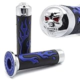 SKULL PIVOT Motorcycle Grips Non Slip Blue Flame Rubber Skull Bar End Thruster Grip 7/8' 22mm Universal Fit Comfort WATERCRAFTS Handlebar Grip Thruster Grip Gel Style