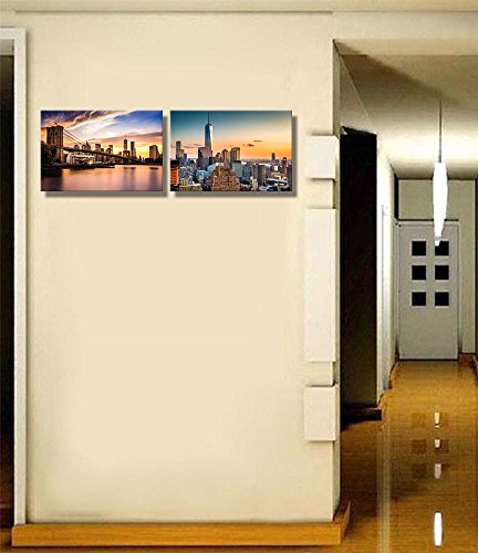Wall26 Lower Manhattan Skyline And Brooklyn Bridge At Sunset - Canvas Art Wall Art - 16"X24" X 2 Panels #TOP1