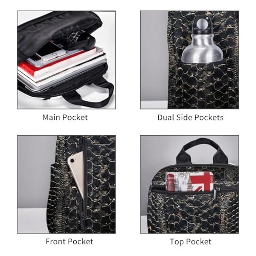 Sac à dos léger imprimé peau de serpent noir et blanc au design python exclusif - 5