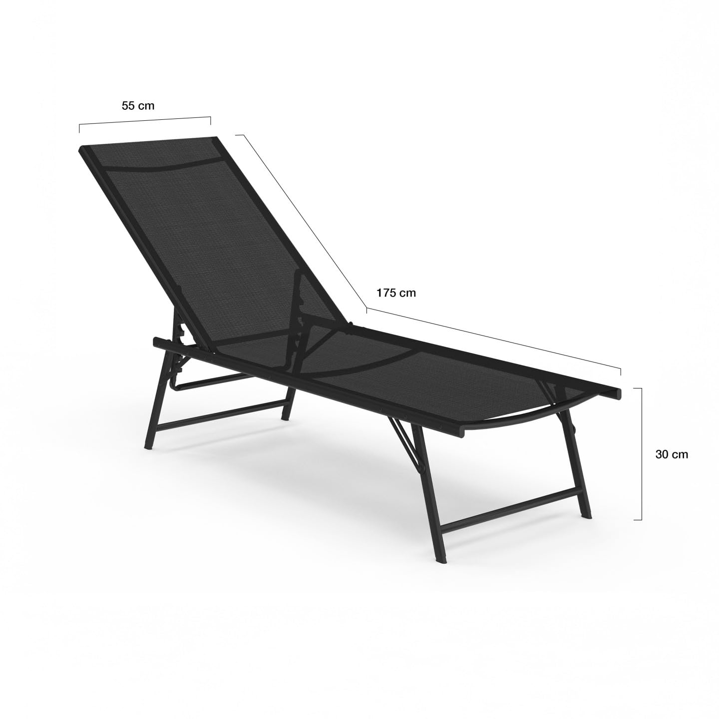 IDMarket - Lot de 2 transats de Jardin inclinables Kailua en Acier Noir et Toile Noire