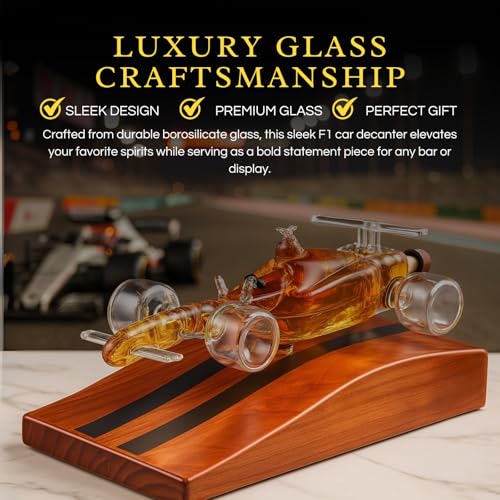 Image of F1 Racecar Whiskey Decanter - 8.12oz - Scotch, Bourbon, Liquor Decanter for Car Lovers, Formula 1 One, Racing Enthusiasts - Unique Whisky Car Bottle, Gift for Men, Barware Decor, Novelty for Home Bar