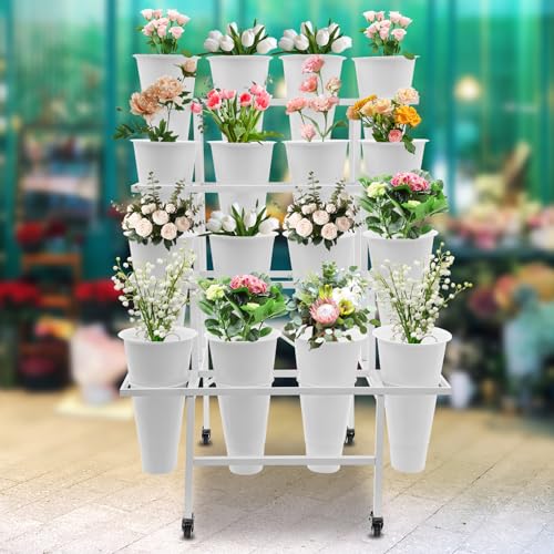 Présentoir à fleurs avec 16 seaux pour organiser vos bouquets sans encombrer l'espace