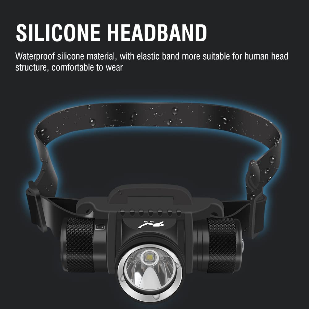 WINDFIRE Luce Frontale subacqueo 5000 Lumens IPX8 Impermeabile 60 Metri Snorkeling Ricarica