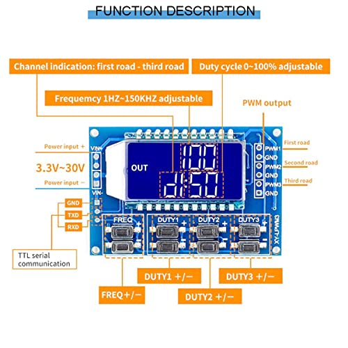 Image of 3 Channel PWM Pulse Signal Generator Adjustable Frequency Square Wave Rectangular Wave Signal Module LCD Display 1Hz-150Khz with pinheader Dupont Cable
