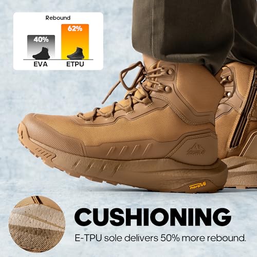 NORTIV 8 Men's Tactical Hiking Boot Lightweight Cushion Sole Boots for Work All Day Side Zipper Motorcycle Combat Military Boot Arch Support 8 Inches Terrascope,Size 9.5,Coyote,NMUMMT2503