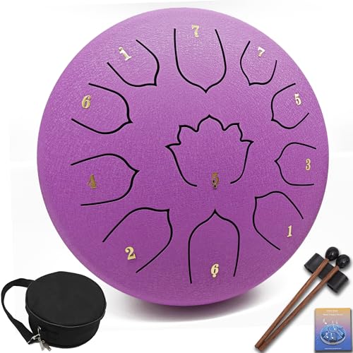 Steel Tongue Drum 8.5-Inch 11 Notes – Rain Drum for Outside & Garden, with Mallets, Bag & Music Book – for Meditation, Relaxation, Music Learning & Music Gift – VESYMAN