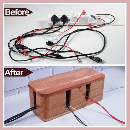 Image of Cable Management Box & Cord Organizer- Cable Organizer for Desk, Home, Office. Hides Wires, Surge Protectors, Power Strips. Eco Friendly Mango Wood Cord Management Solution (Natural Acacia)