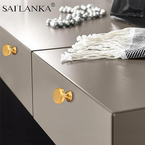 Miniatura 6 de Paquete de 10 pomos redondos para gabinete, pomos redondos de latón cepillado, perillas de hardware de armario de cocina, armarios, pomos dorados