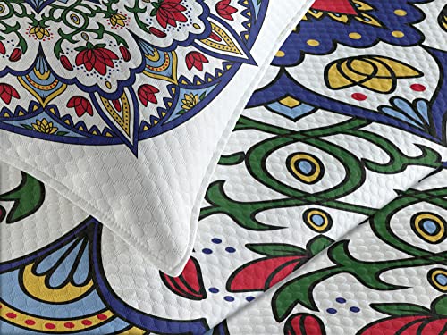 Ambesonne Moroccan Bedspread, Mandala Lotus Flowers Eastern Themed Oriental Circular Medallion Traditional, Decorative Quilted 3 Piece Coverlet Set With 2 Pillow Shams, Queen Size, Green Blue #TOP2