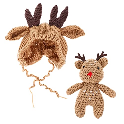 Winter Warm Knit Hat with Adorable Antler Design Thick Woolen Cap for Newborns Months Skin Friendly Thermal Beanie for Boys and Christmas Photo Prop Brown