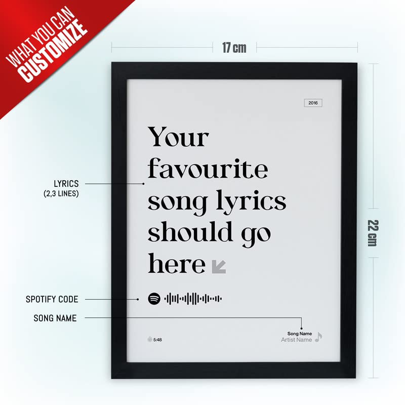 Image of Ritwika's Personalized Spotify Song Lyrics, Artist Name, Year Digital Print Engineered Wooden Tabletop Rectangular Frame For Desk 17 X 22 CM Black & White Set Of 1
