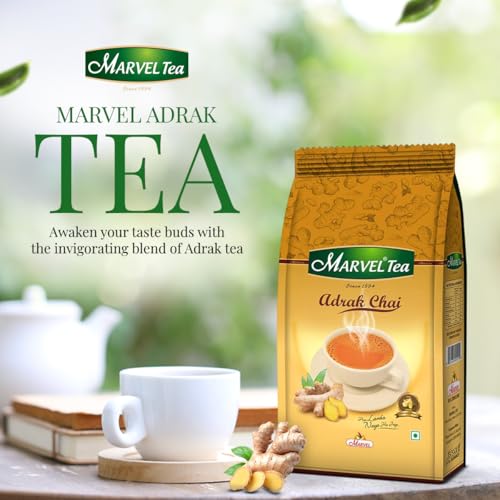 Image of Marvel Tea Adrak /Ginger Tea,Strong Kadak Ctc Loose Tea,Handpicked Strong Chai Unique Blend From Assam & Darjeeling,Refreshing Aroma & Rich Taste,250 Gram