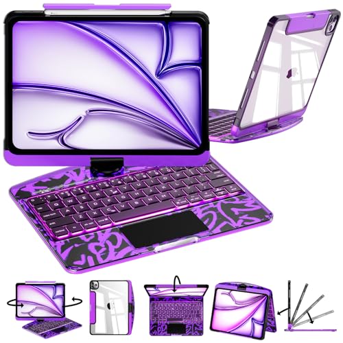 iPad�L�[�{�[�h�P�[�X�AiPad Air 10.9�C���`�AiPad Air(M4/M3/M2�A2026/2025/2024)�p 11�C���` & 11�C���` iPad Pro 4/3/2/1�����L�[�{�[�h�P�[�X RGB�o�b�N���C�g�A360°��]�g���b�N�p�b