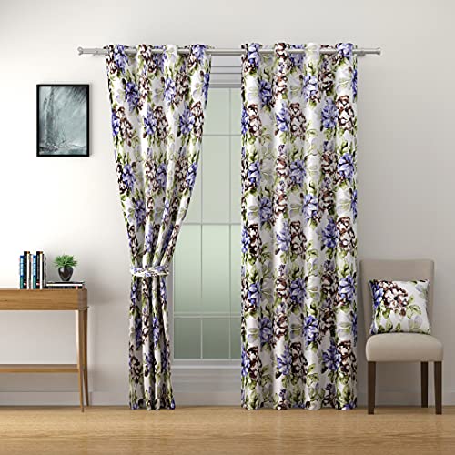 Image of Swayam Polyester Window Curtains for Bedroom, Living Room and Kids Room, Home Decor Fashion Printed Set of 2 Curtains with Eyelet (5 feet) -Purple Floral