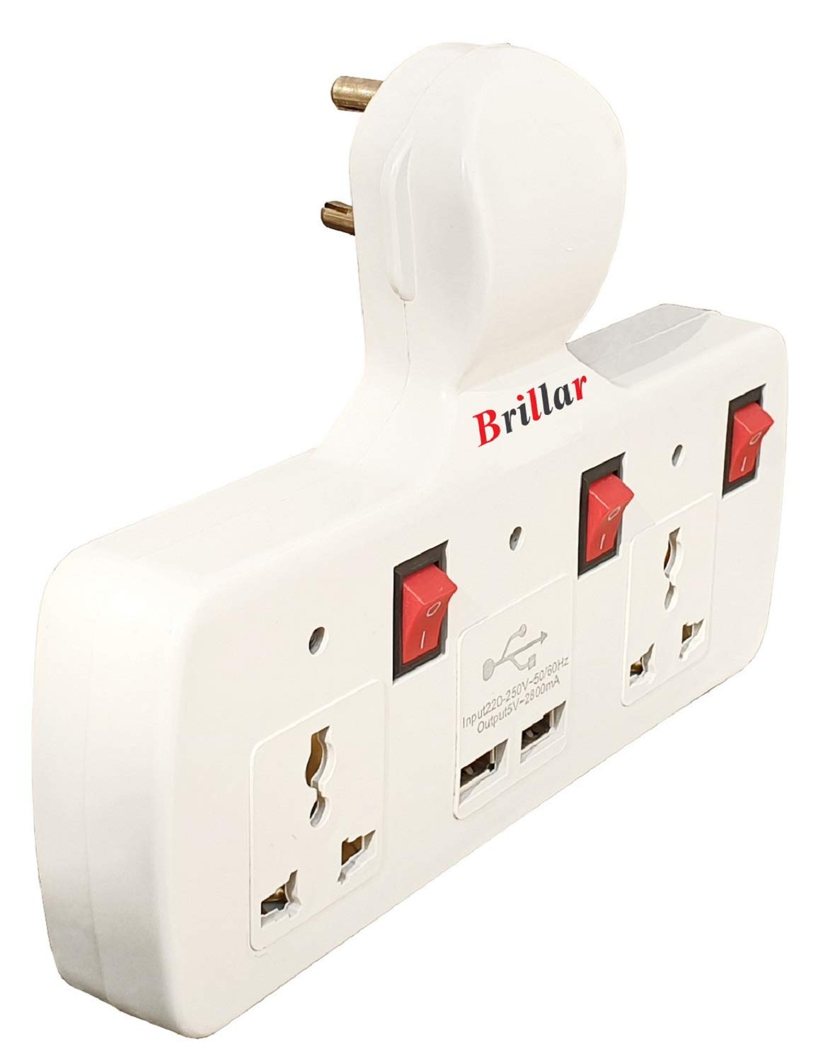 Brillar Multiplug with Fast Charging USB Ports, Individual Switches & Led Indicators (Three Pin Plug)
