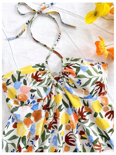 SOLY HUX Women's Boho Print Halter Cami Top Sleeveless Backless Ruffle Flared Summer Crop Tops3