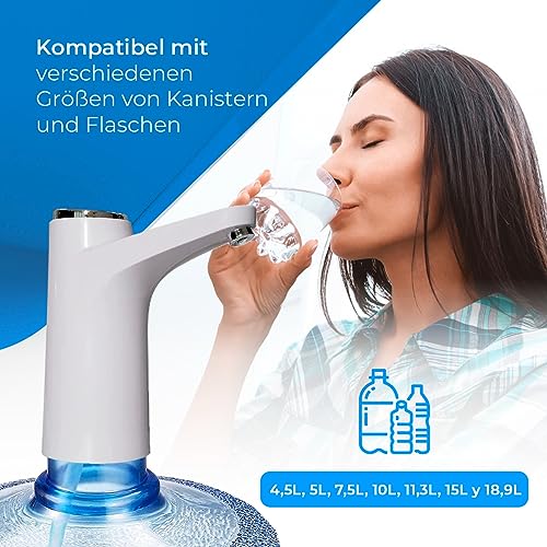 NK Wasserspender - LED-Anzeige, 1200 mAh USB-Akku, Silikonmaterial, kompatibel mit 4,5L 5L 7,5L 10L 11,3L 15L 18,9L (3,8 und 4,8cm Adapter) - Weiß